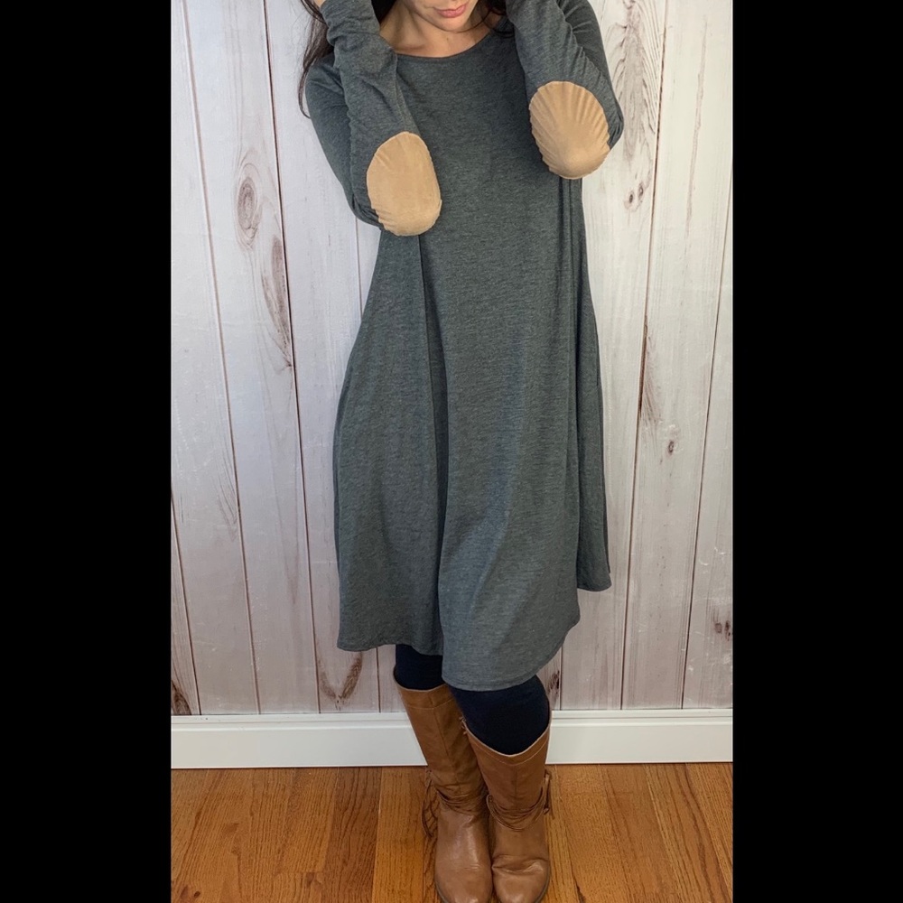 The Serenity Dress- grey long sleeve w/elbow patch - Picture 6 of 8